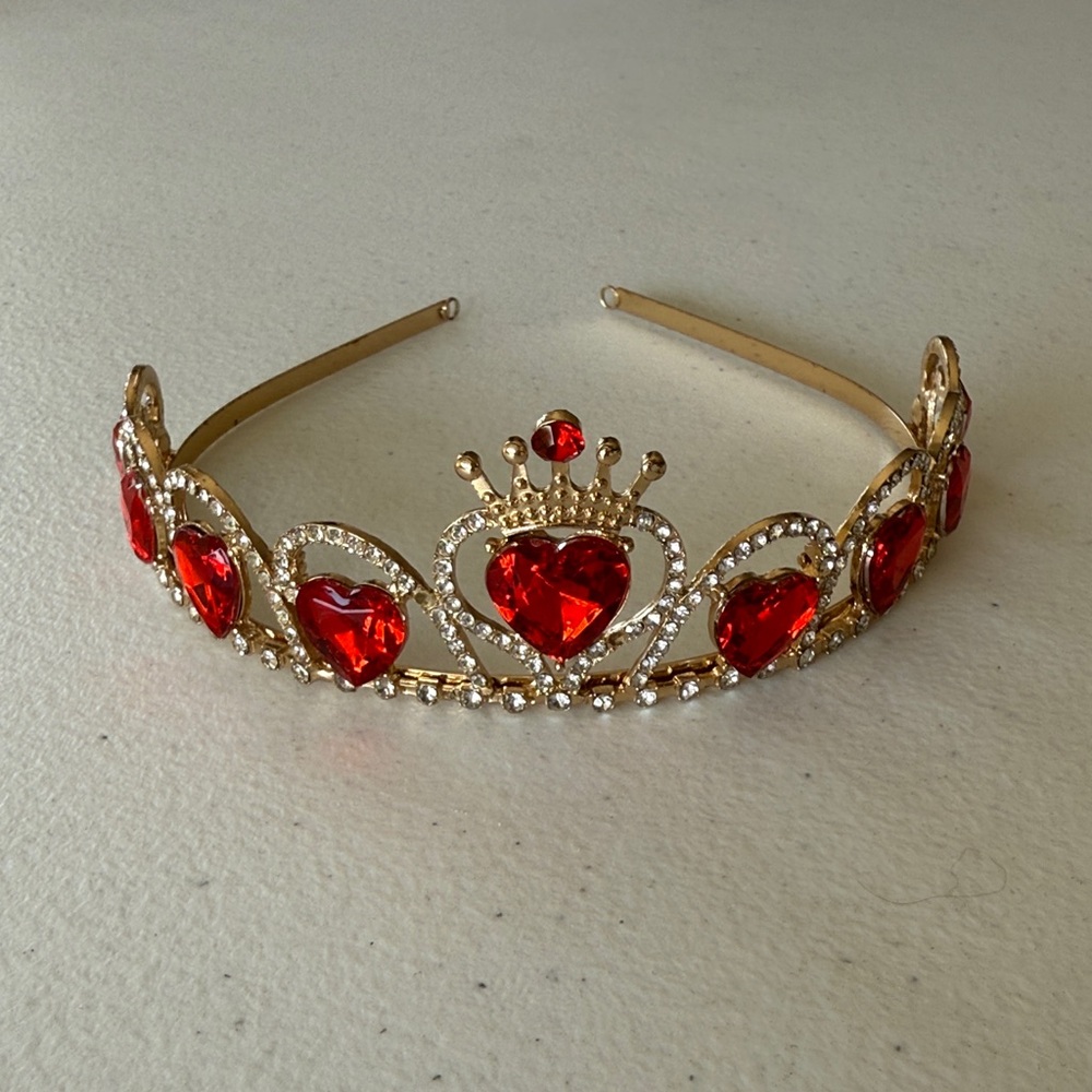Gold Tiara with Red Heart Gems